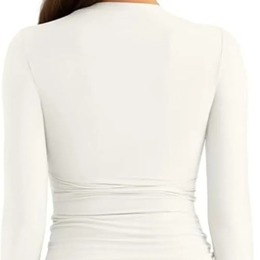 EasyGala Ruched Long Sleeve Top | Double Layer Slim Fit Y2K Style